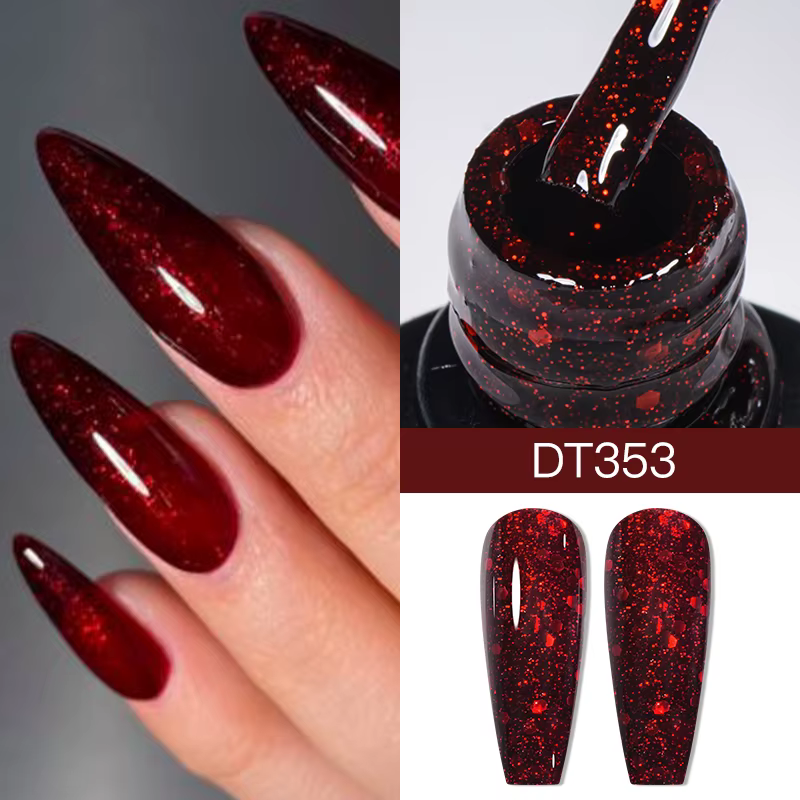 Vernis à ongles Gel rouge vin 7ML, vernis Semi-Permanent à paillettes rouges de noël, fournitures po