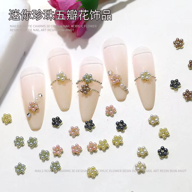 Mini poils de diamants scintillants colorés, fleur de prunier, 5 pétales de fleurs, strass pour Nail