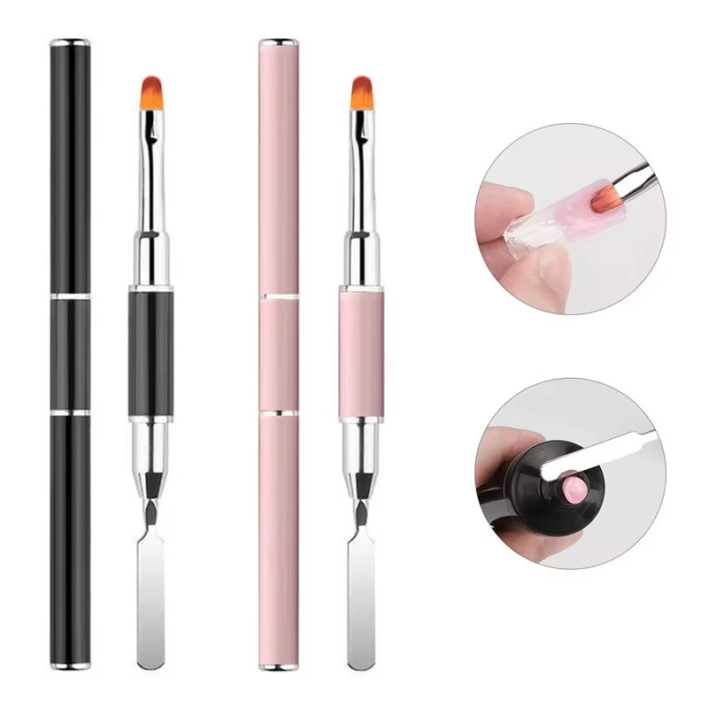 Pinceau à ongles et spatule pour gel acrylique, 2 en 1, outil de brosse à ongles, N64.Extension