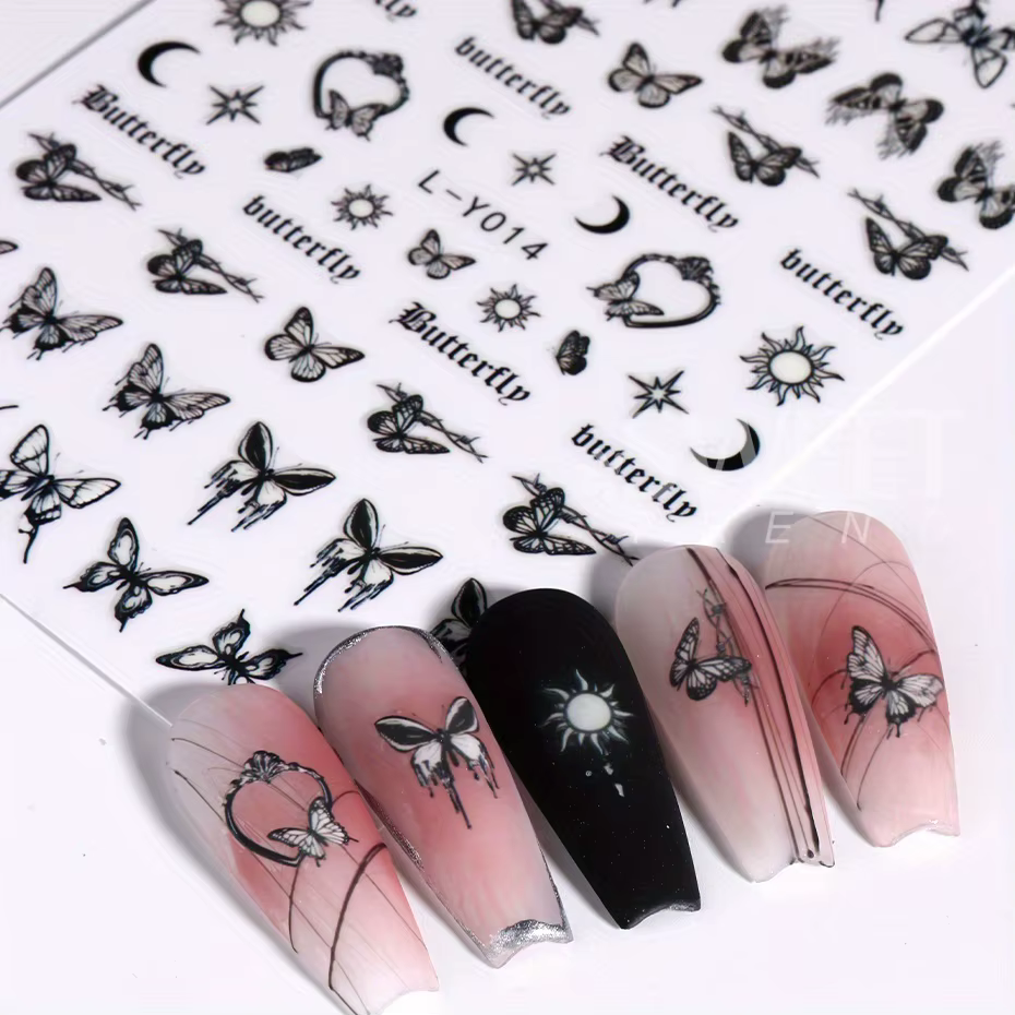 Autocollants pour ongles papillon lumineux, 3 pièces, série papillon bleu coloré, Design qui brille