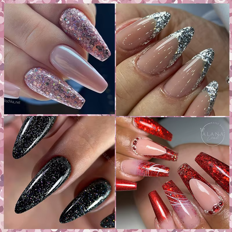 LILYCUTE 1Pc Extension rapide Gel ongles nu rose paillettes bâtiment acrylique Semi Permanent trempe