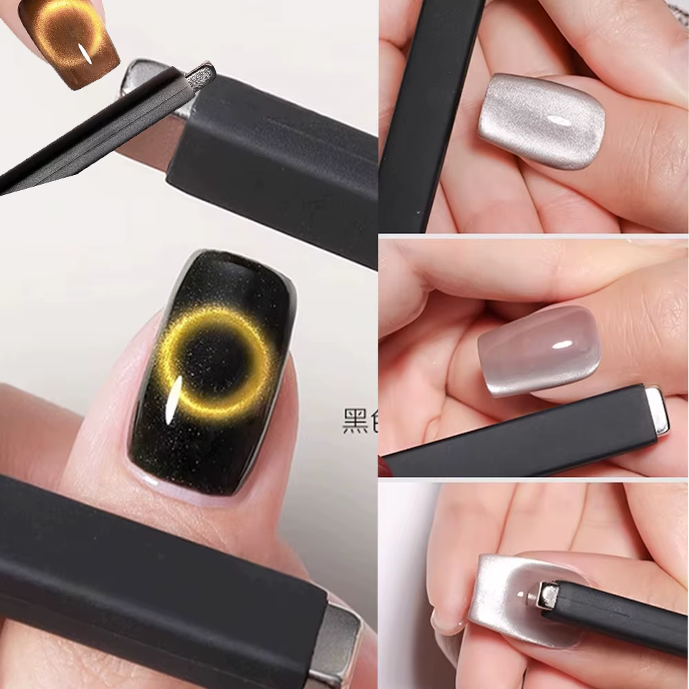 6X0.9X1CM Nail Art bâton magnétique effet fort tranche magnétique avec coque en silicone noir facile