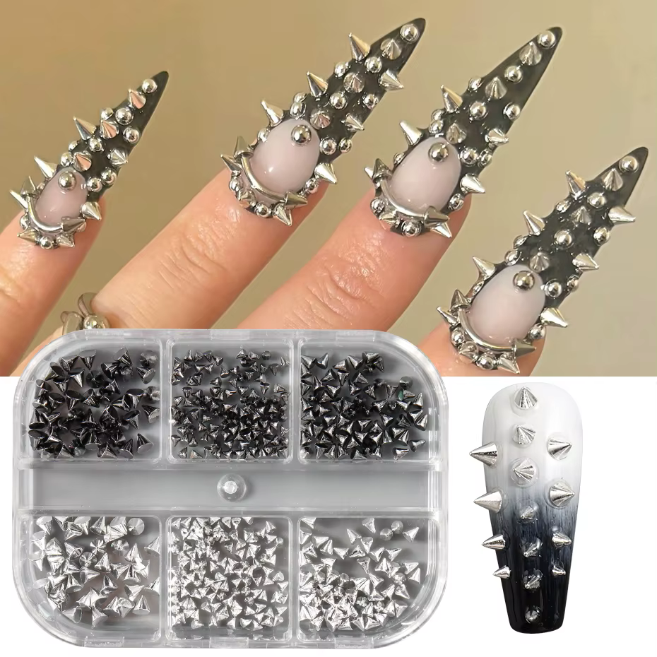 Breloque à Ongles Punk D.lique 6 Grilles, Or, Argent, Noir, Cône, Bijoux d'Art, Mini Clous, Fournitu