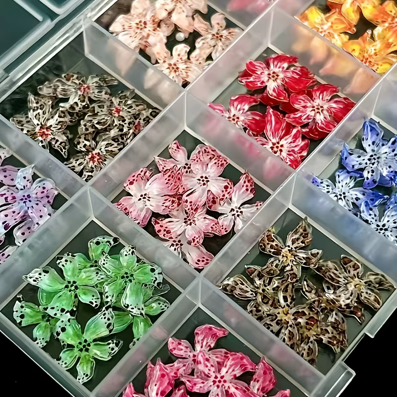 12 Grilles de Breloques pour Ongles en ABS à Motifs Léopard Assortis, Fleurs Y2K Dégradées à Pois, A