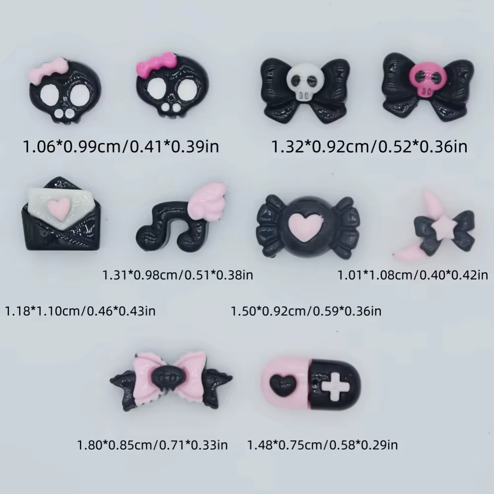 80 pièces Kawaii Halloween Goth lune arc Note de musique Y2K noir rose aile tête de crâne coeur enve