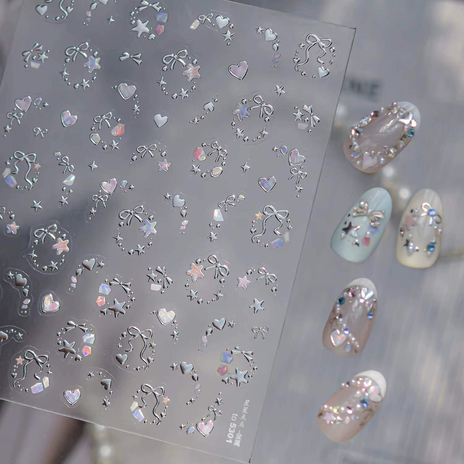 Autocollants pour ongles de rêve métallique, couleur magique scintillante, nœuds d'étoiles, guirland