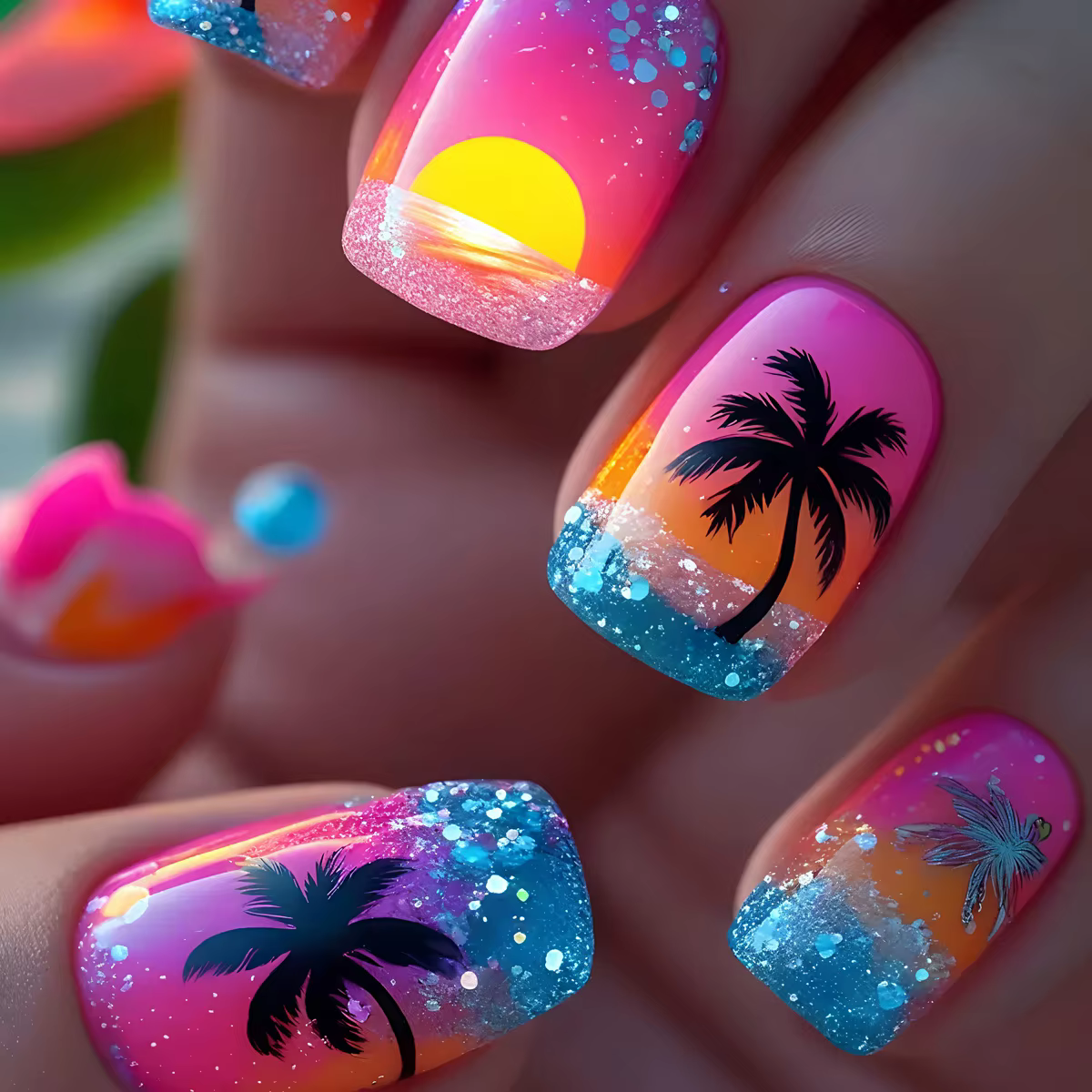 24 pièces/ensemble court moyen long faux ongles dégradé violet jaune bleu coucher de soleil y2k carr