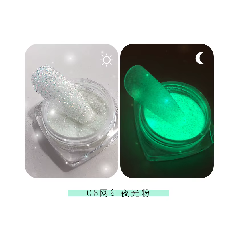 6 Couleurs Halloween Phxing ou Shoous Nail Glitter Poudre net1-2gWhite Clip Glow-In-Dark Poudre DIY 