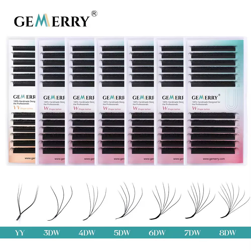 Gemerry YY cils en forme 3D 4D 5D 6D 8D ventilateurs préfabriqués Extension de cils en forme de W Vo