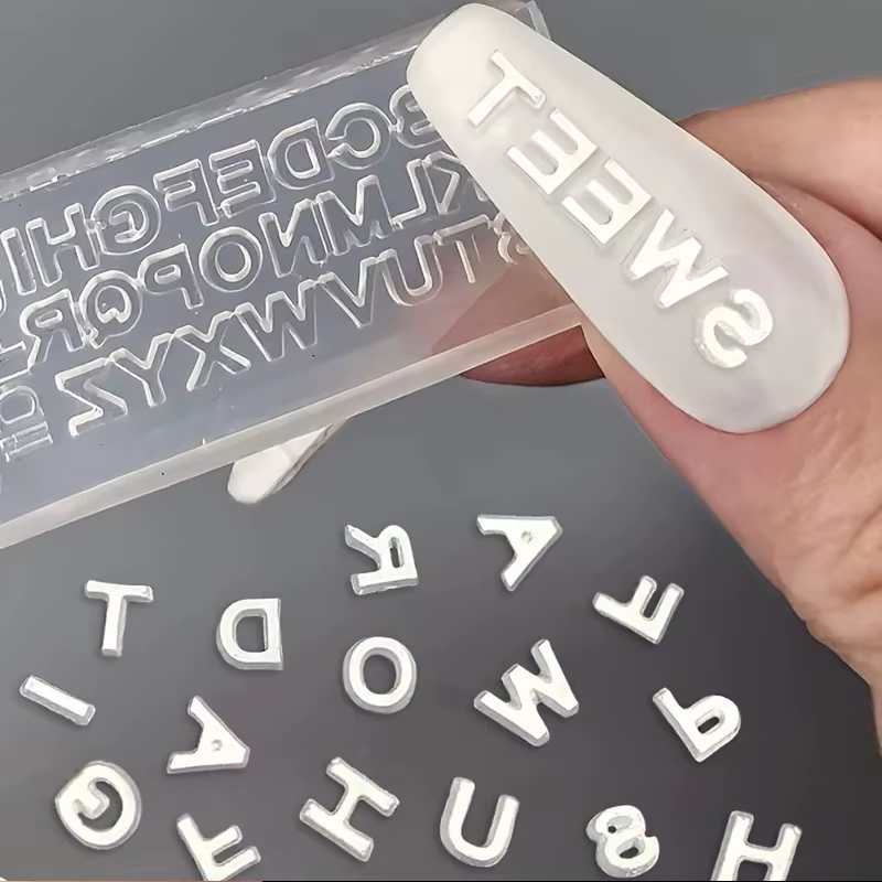 Moule à ongles en silicone avec lettre 3D, mini lettre A-Z, moule en résine, 26 moules à lettres, ou