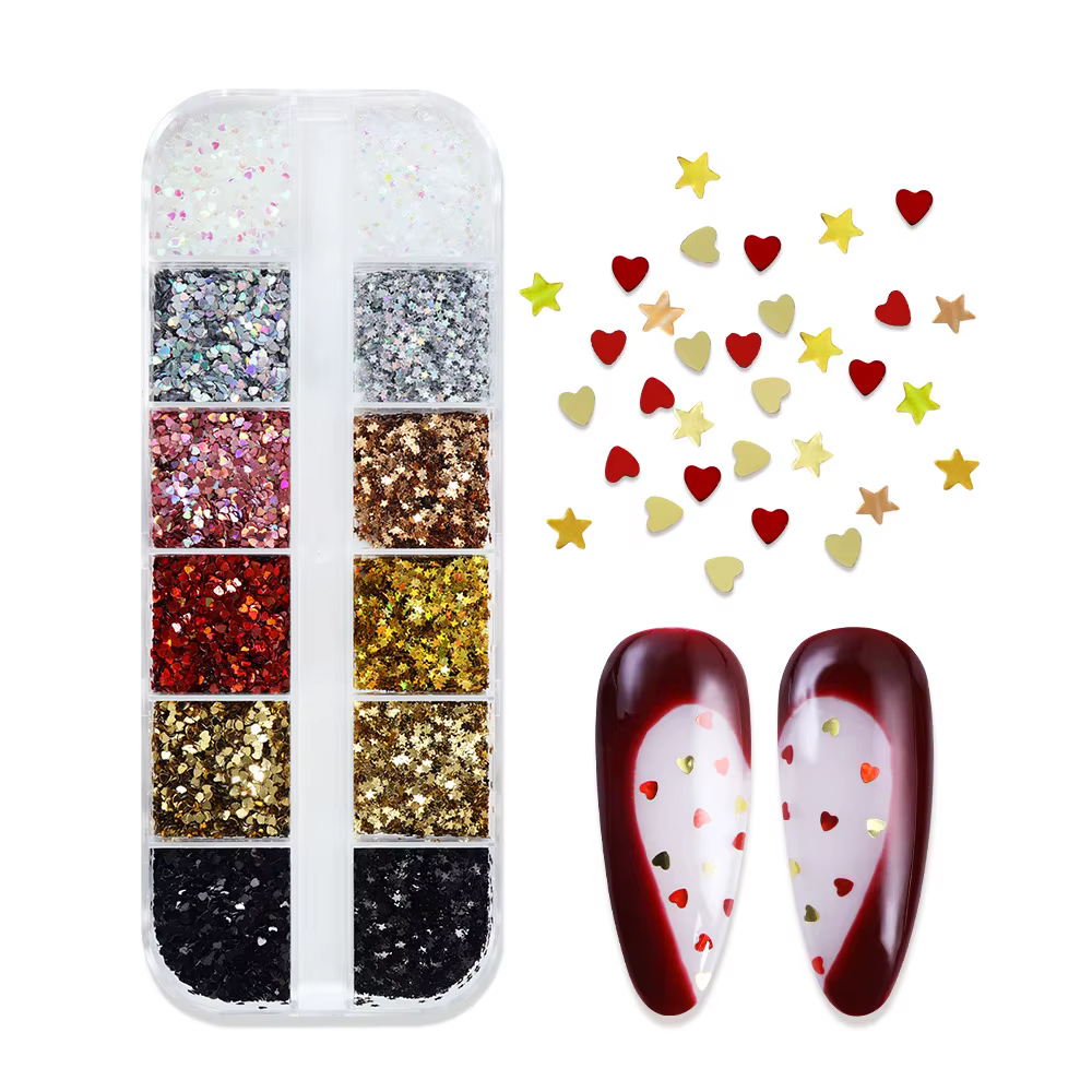 Holographique amour coeur Nail Art paillettes paillettes saint valentin Nail Art breloques 1mm coeur