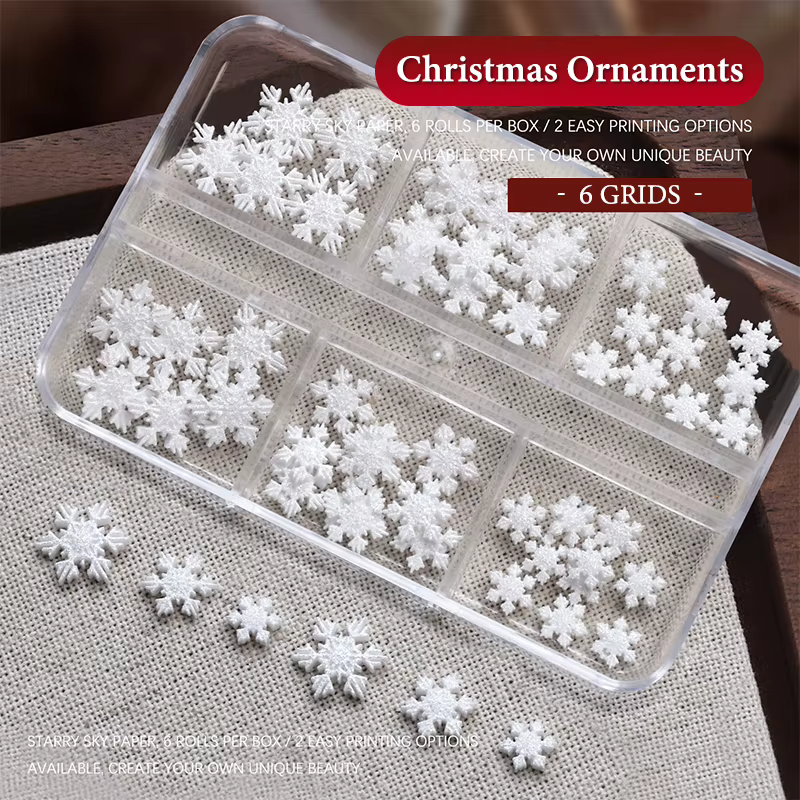 6 grilles/boîte de perles de noël rouge/vert, flocon de neige, strass pour ongles, taille mixte, per