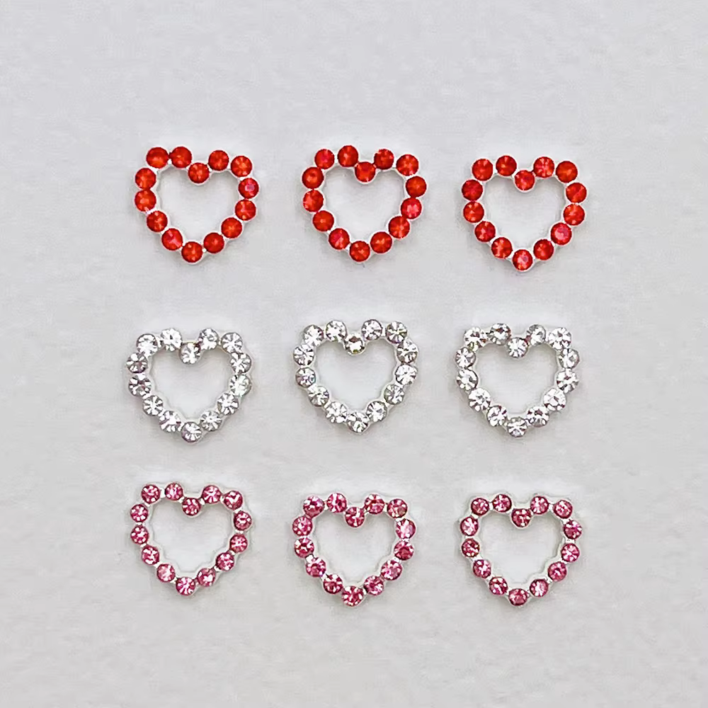Breloques pour ongles en forme de cœur en métal, 10 pièces, rouge, rose, argent, diamant, pièces pou