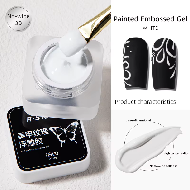 RSNACanon-Verhéritage à Ongles en Gel Gaufré, Peinture 3D, Noir et Blanc, Plâtre d'Art, Dessin de po