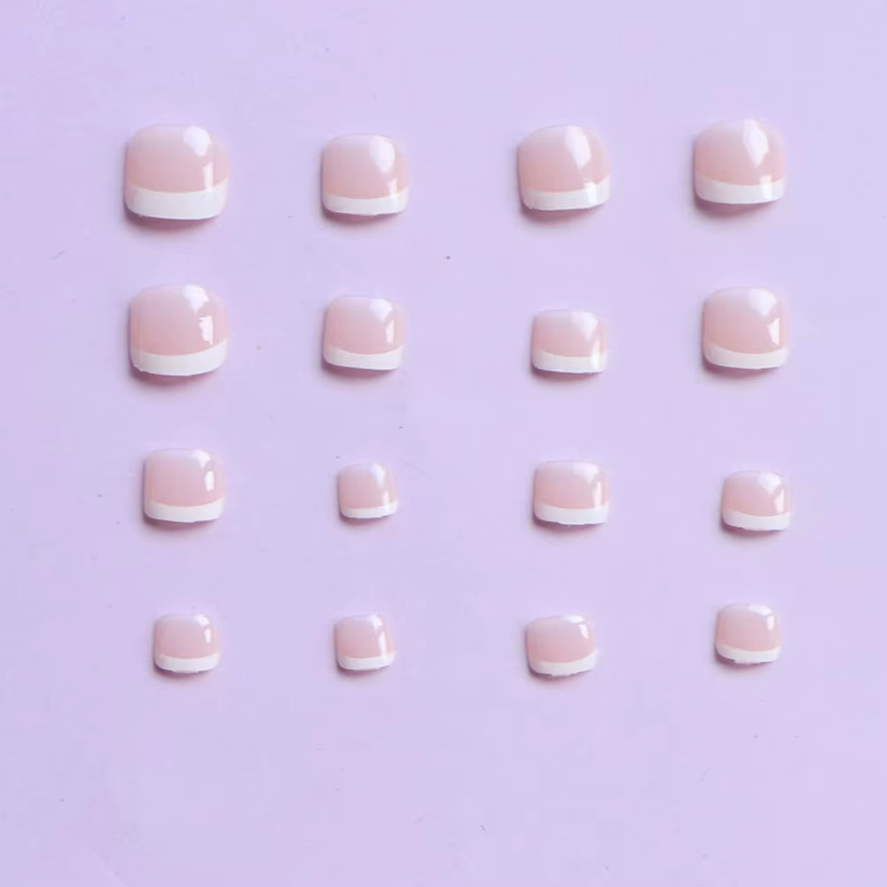 24 pièces ongles d'orteil courts carrés roses faux ongles d'orteil presse sur les ongles d'orteil fa