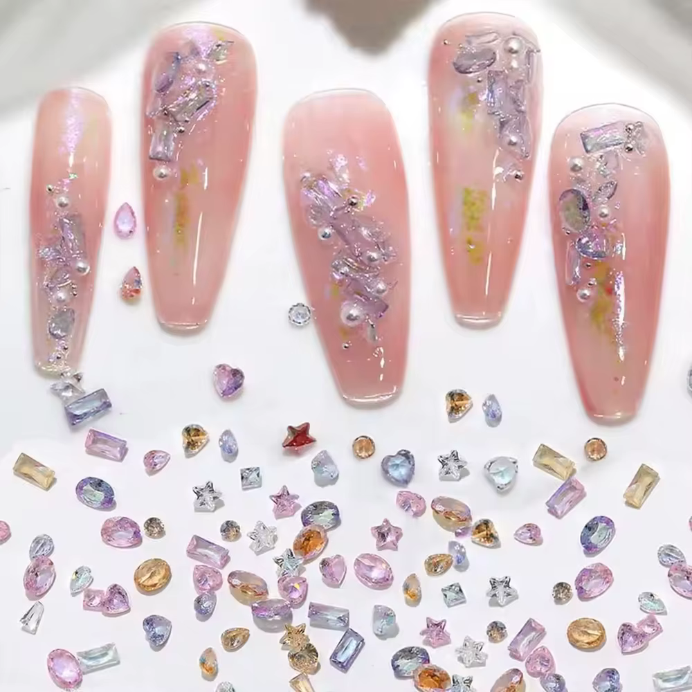 50pcs éblouissant Zircon Nail Art strass Mini 1-4mm forme mixte (rombique, ovale, coeur) ongles pier