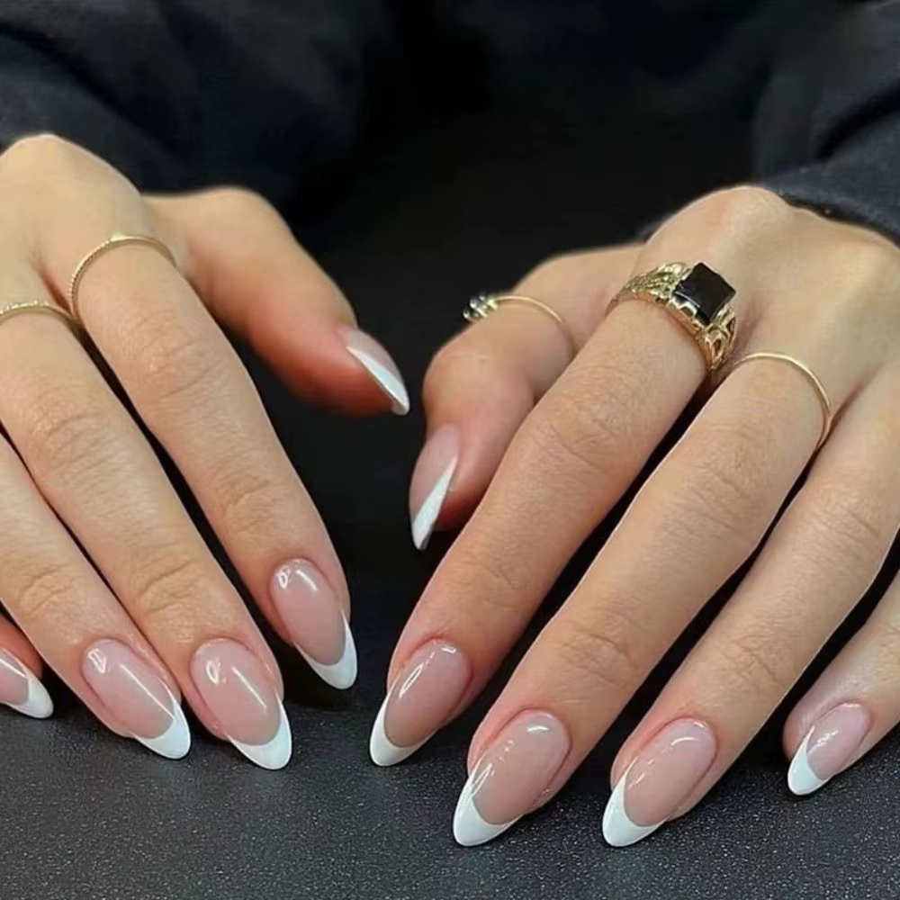 Faux ongles français en forme de tête d'amande pour femme, 24 pièces, couverture complète, à presser