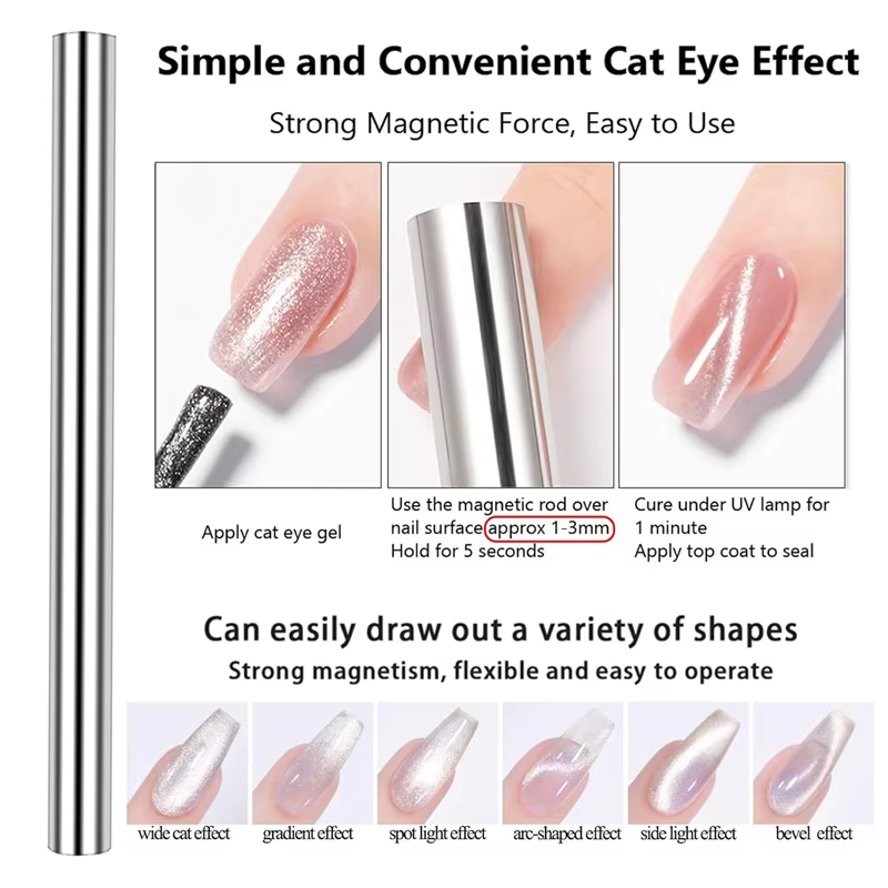 Cube magnétique œil de chat 3 en 1 pour ongles, bâton carré magnétique puissant, stylo magnétique, D