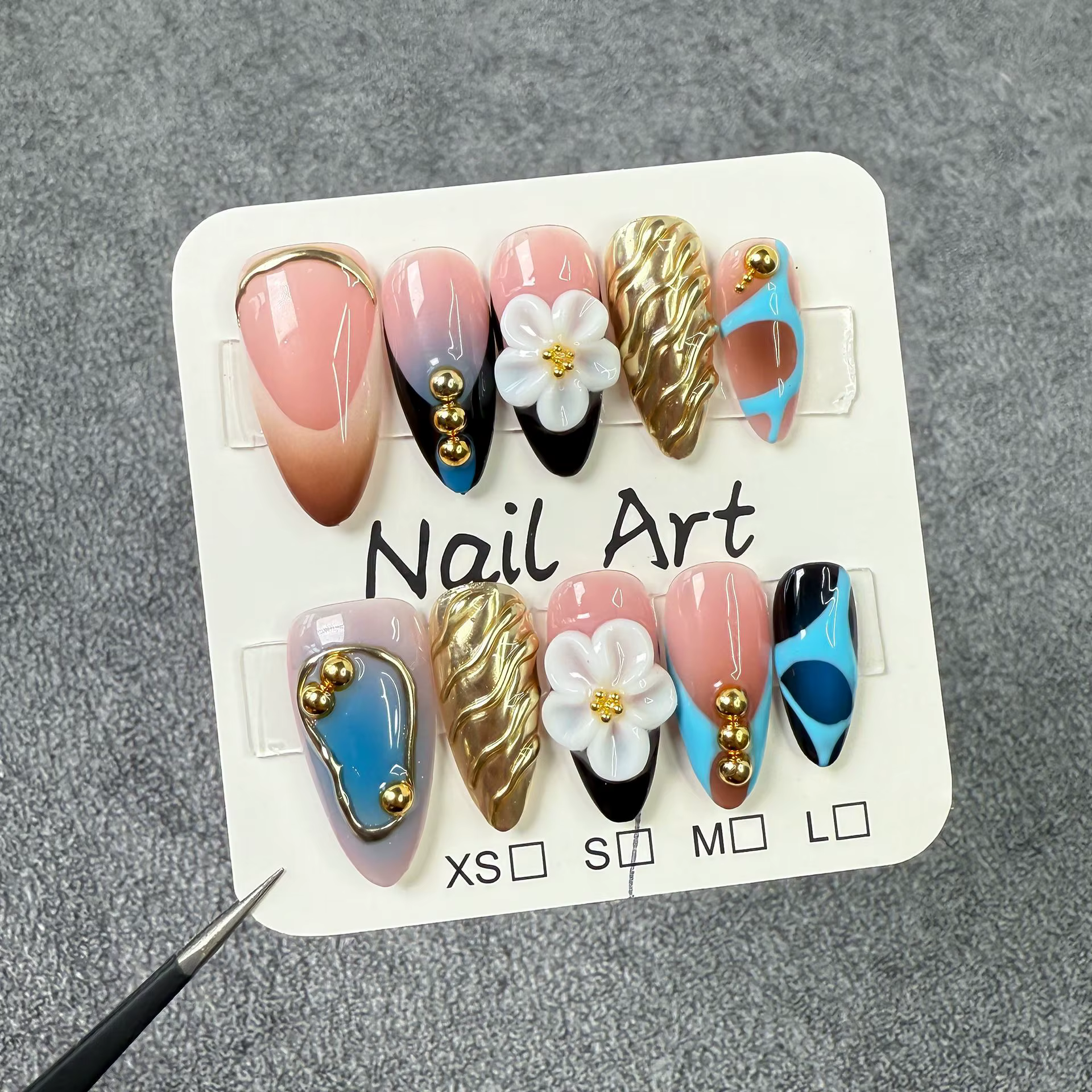 10 pièces épicées filles amande à la main presse sur ongles 3D fleur faux ongles portable ongles à c