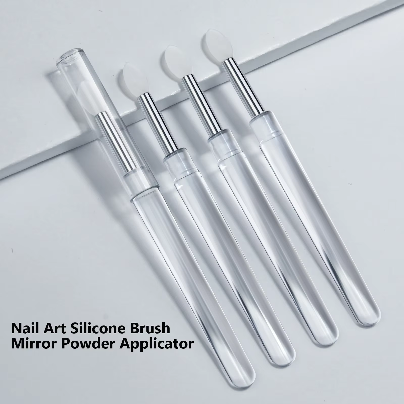 Brosse en Silicone transparente pour Nail Art, bâton applicateur de pigments chromés en poudre à pai