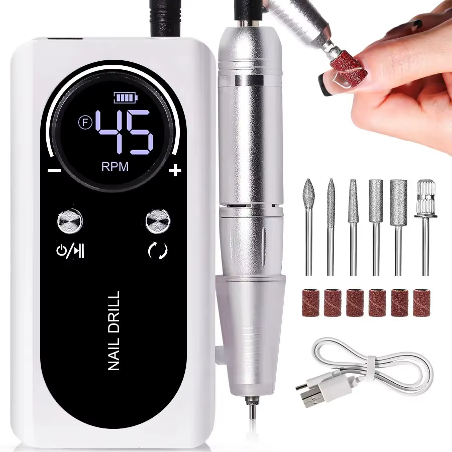Perceuse à ongles électrique Portable professionnelle 45000 tr/min, lime de ponceuse à ongles Rechar