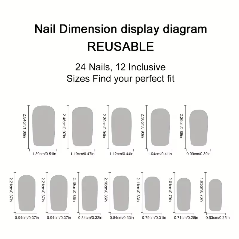 24 pièces carré moyen minimaliste coeur blanc imperméable faux ongles frottant bande et gelée colle
