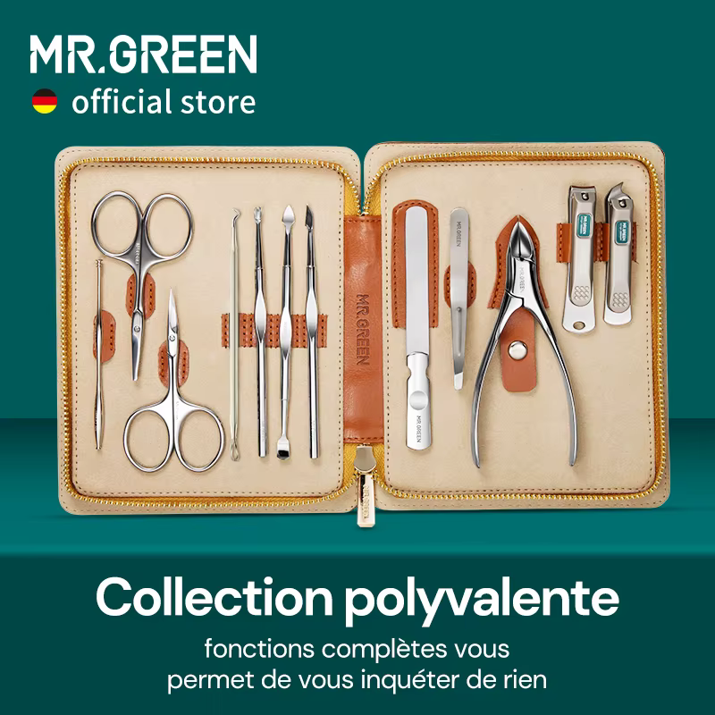 MR.GREEN – Kit de manucure 12 en 1, Kit complet de pédicure professionnelle en acier inoxydable avec