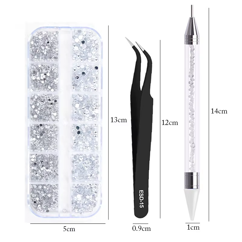 nail art accesoires ongle decoration strass ongle Strass multi-tailles 3D cristal, 3 pièces/ensembl
