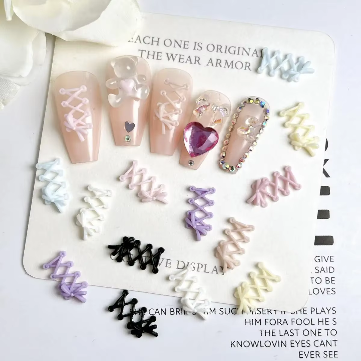 30 pièces nouveau lacet créatif résine ongles breloques 3D Macaron couleur arc lacet Nail Art décora