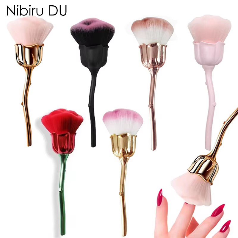 Brosse pour Nail Art, fleur Rose, pour enlever la poussière des ongles, acrylique, Gel UV, vernis, p