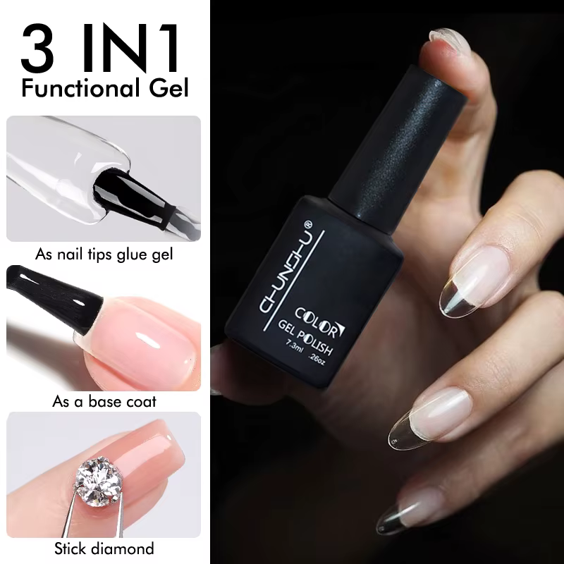 Gel de colle pour ongles 3 en 1, Extension rapide, faux conseils en acrylique, décoration collante, 