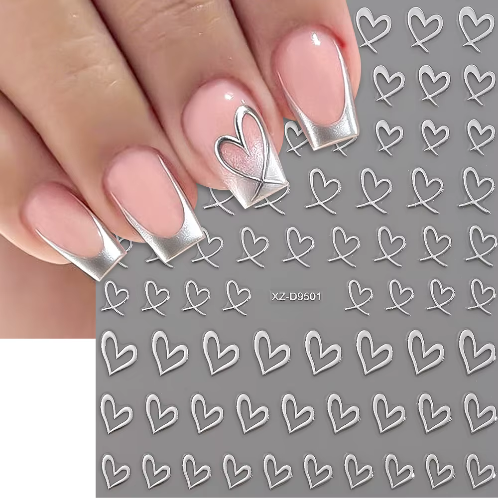 Autocollants pour ongles 3D français, 8 couleurs, cœur d'amour, creux, chérie, adhésifs, décalcomani