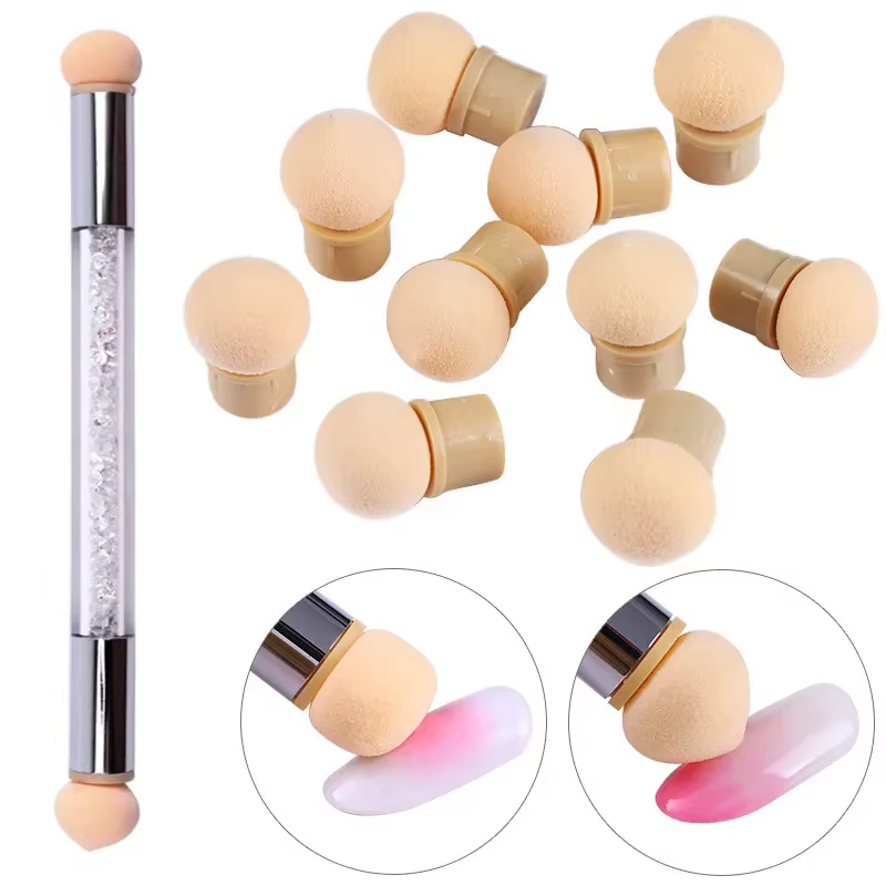 Stylo d'ombrage dégradé à Double extrémité, brosse à points, éponge, poignée en strass, outil de pei
