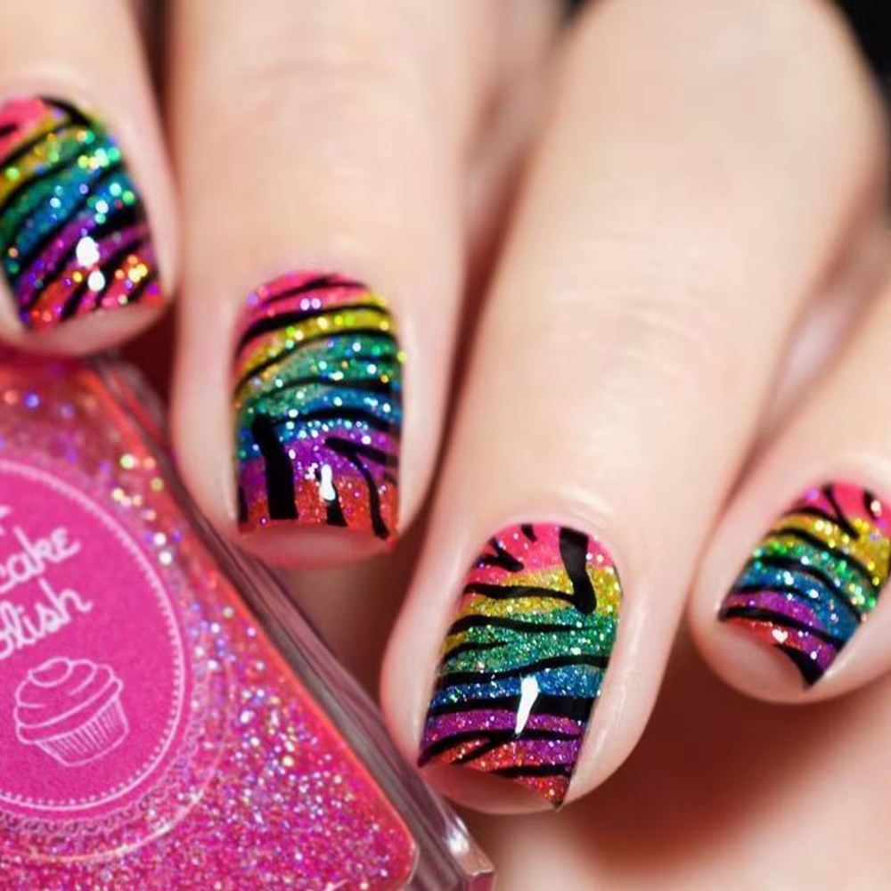 24 faux ongles français imprimés léopard colorés, courts et carrés, à presser, réutilisables, pour n