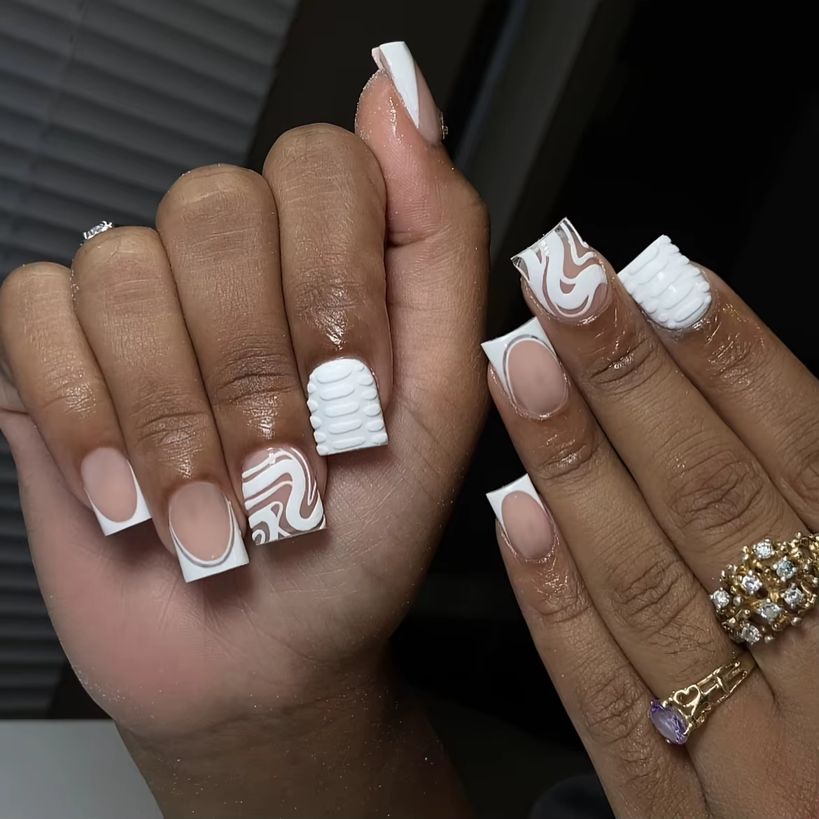 Faux ongles français à tête carrée courte, 24 pièces, strass, Design avec nœud floral, à pression, c