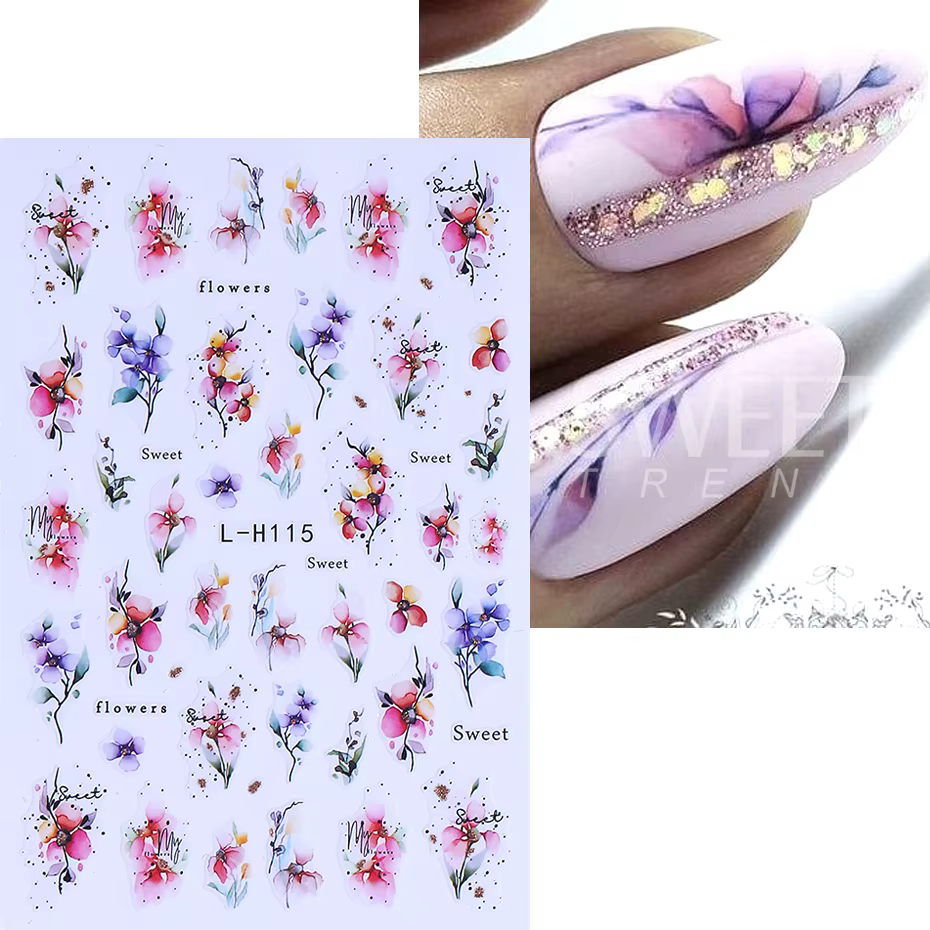 Autocollants pour ongles, 12 pièces, géométrie 3D, feuille de fleur, encre d'été, fleurs en fleurs, 
