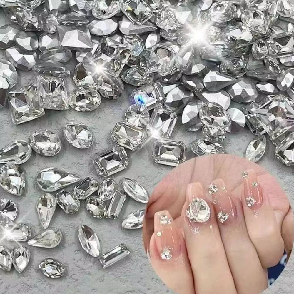 Strass 3D K9 en cristal blanc brillant pour Nail Art, formes mixtes, fond pointu, diamants en verre,