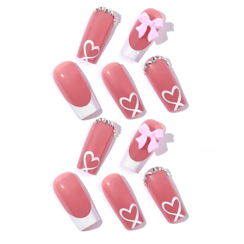 24 pièces nœuds nus embellis à pression sur les ongles, couverture complète, pointe française moyenn