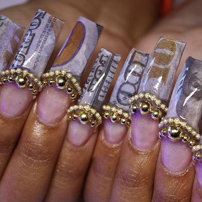 Autocollants 3D en Forme de Dollar pour Ongles, Décalcomanies Auto-Adhésives pour Manucure, Envelopp