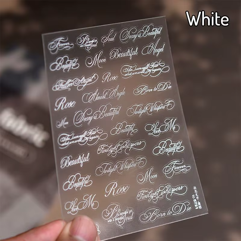 Autocollants pour ongles en lettres anglaises noirs et blancs, autocollants décoratifs pour ongles, 