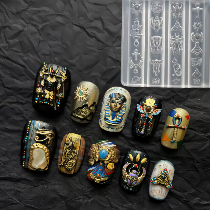 Un style égyptien rétro exotique bijoux byzantin relief Nail art art art tridimensionnel moule en si