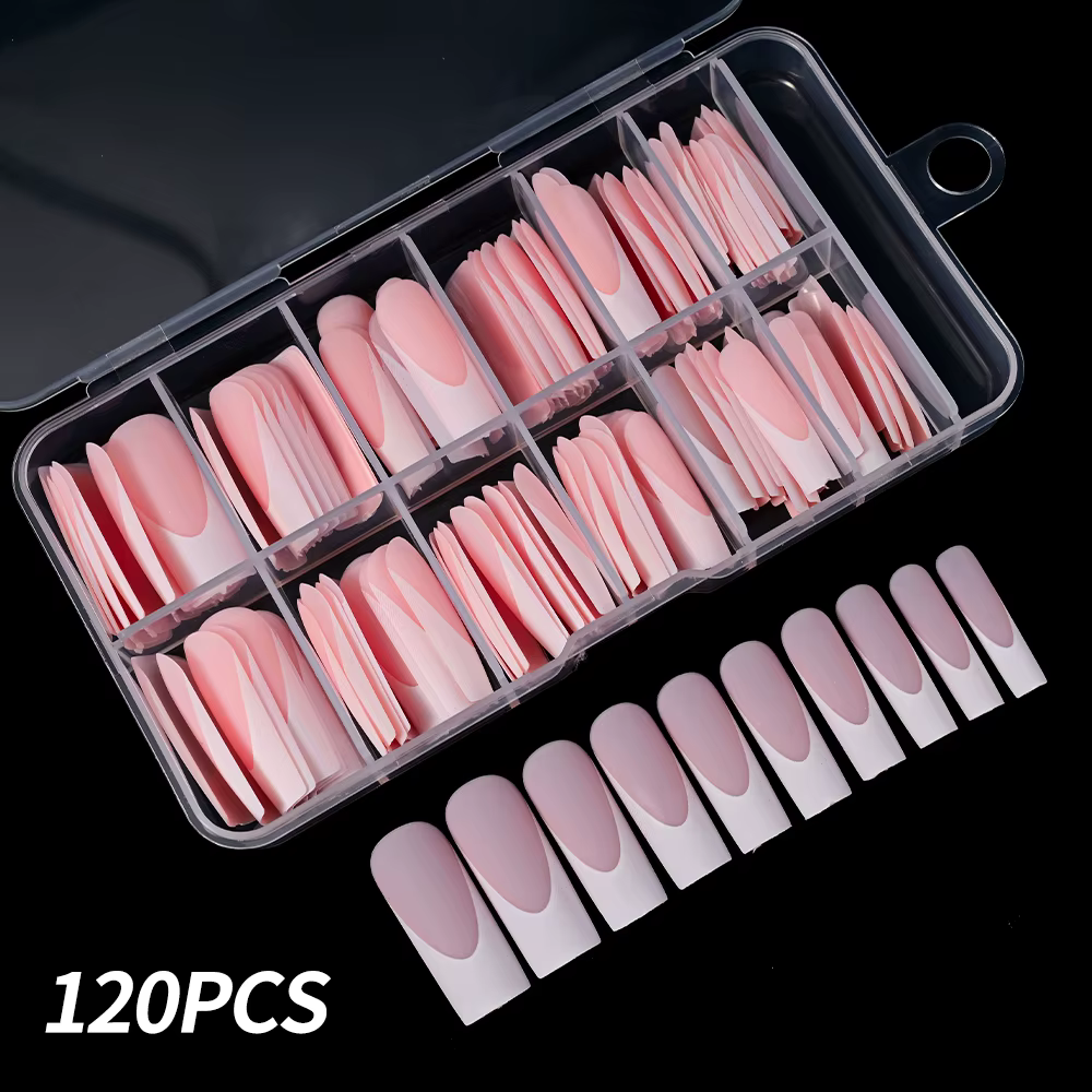 Faux ongles carrés extra longs pour extension d'ongles, couverture complète, gel souple, rose nude, 