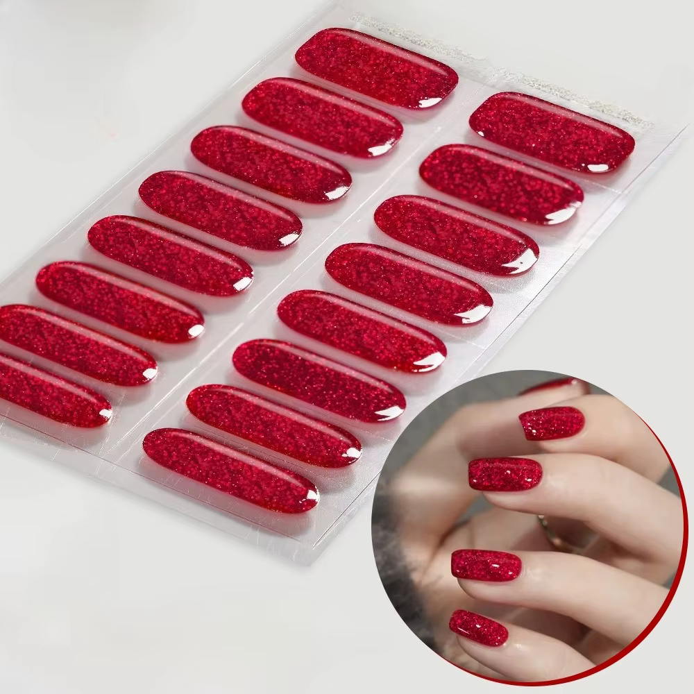 Autocollants pour ongles en Gel semi-durci UV, 16/22 pointes, pour lampe UV, enveloppes adhésives de
