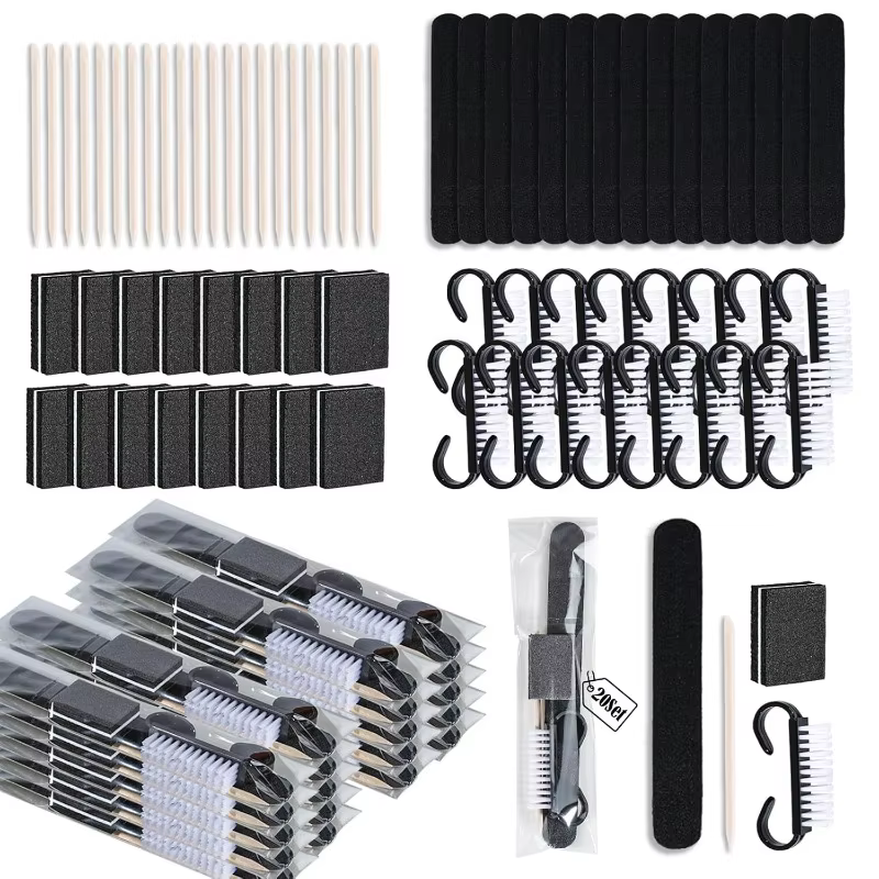 20 Kits de Manucure Jetables – Kit Ongles 4 Pièces pour Voyage, Brosse à Poignée Ergonomique, Mini L