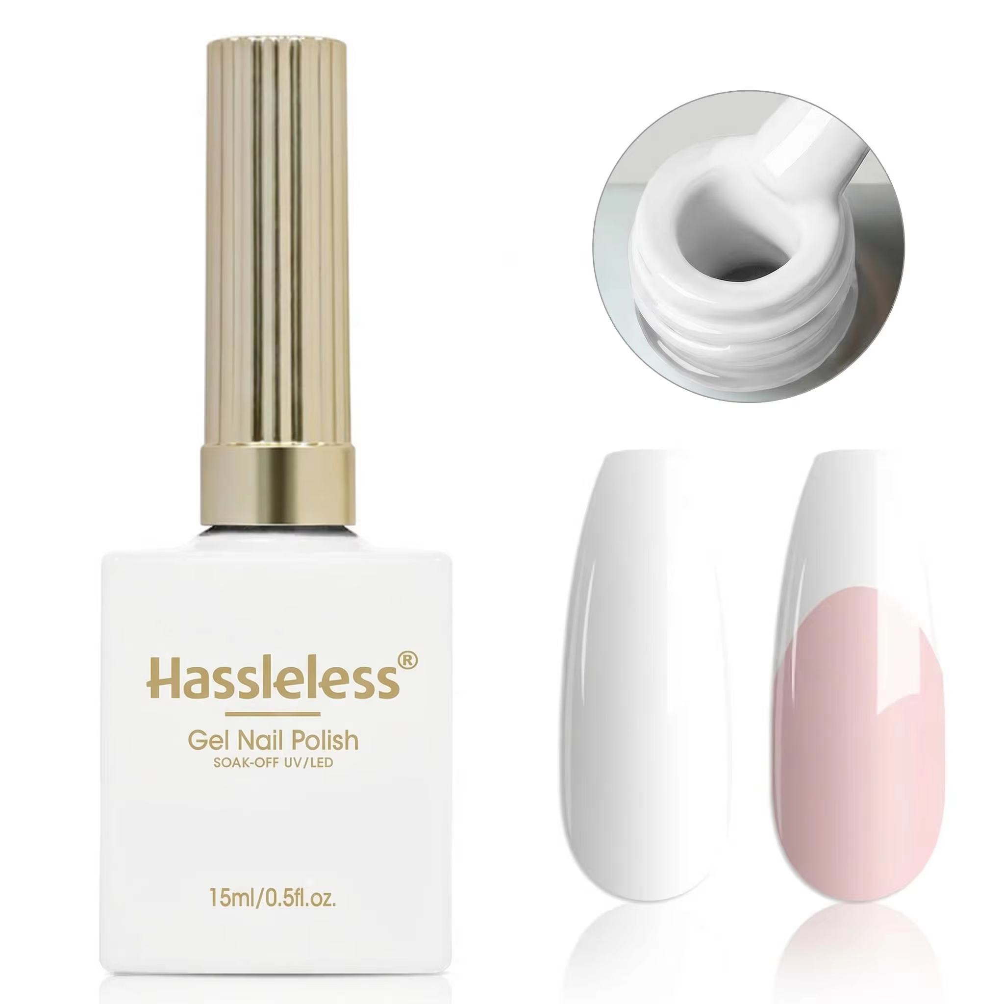 Vernis à ongles gel blanc Hassleless 15 ml, extension française, nécessite une lampe UV LED, manucur