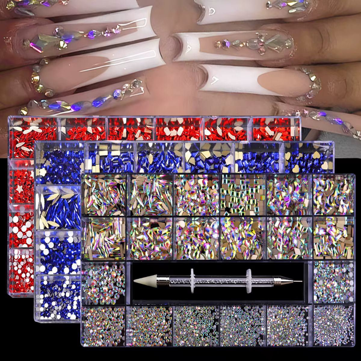 21 grille nail art diamant fond plat verre diamant multi-style diamant de forme spéciale brillant on