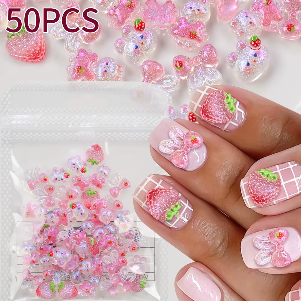 Mélange de breloques pour ongles, 50 pièces, lapin de dessin animé Transparent glacé, Kawaii, lapin 