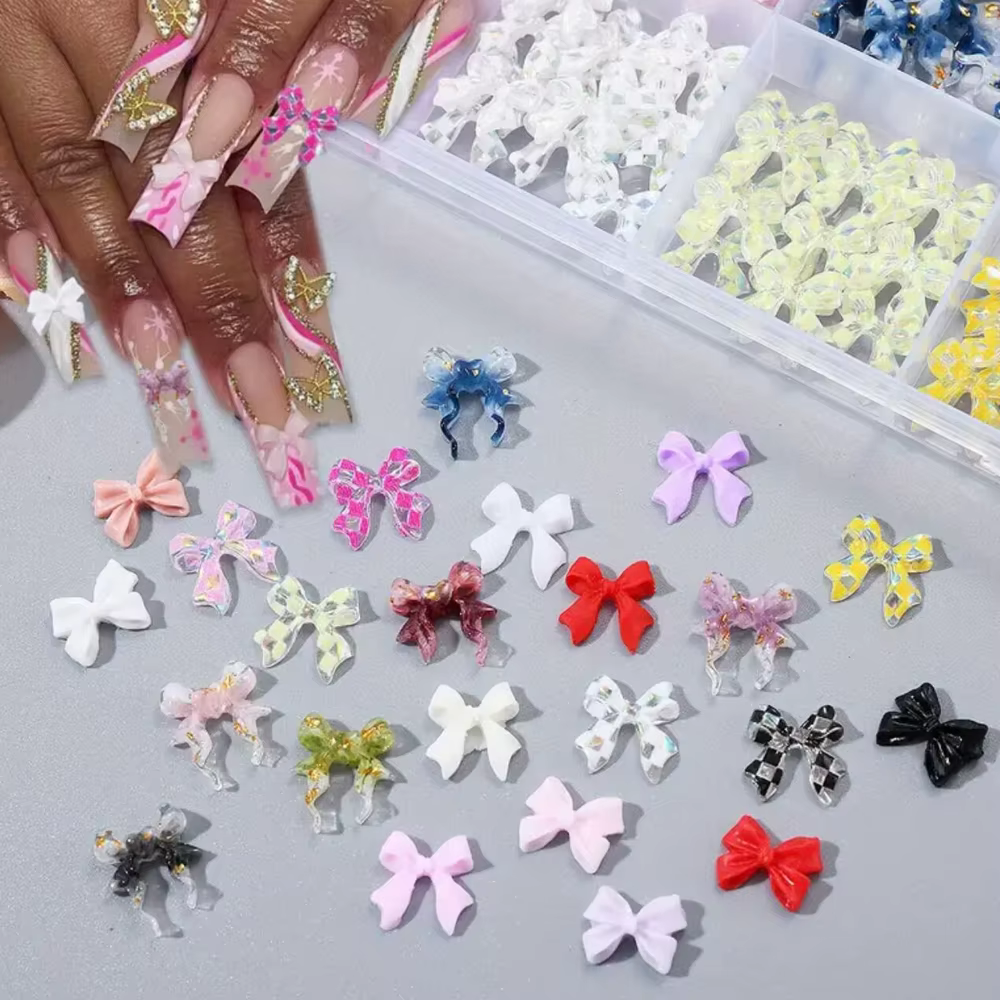 12/24 grilles 3D mixte Rose/arc/fruits/perles breloques pour ongles fleur, papillon, perles amour, l