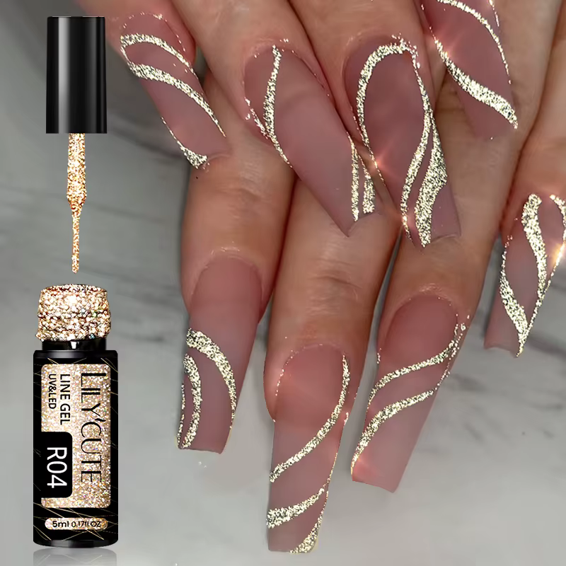 LILYCUTE 5ML Champagne or réfléchissant paillettes Gel vernis à ongles brillant scintillant français