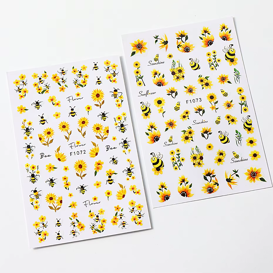 Autocollants floraux pour Nail Art, abeille, tournesol, avec marguerite jaune, décalcomanies de jard
